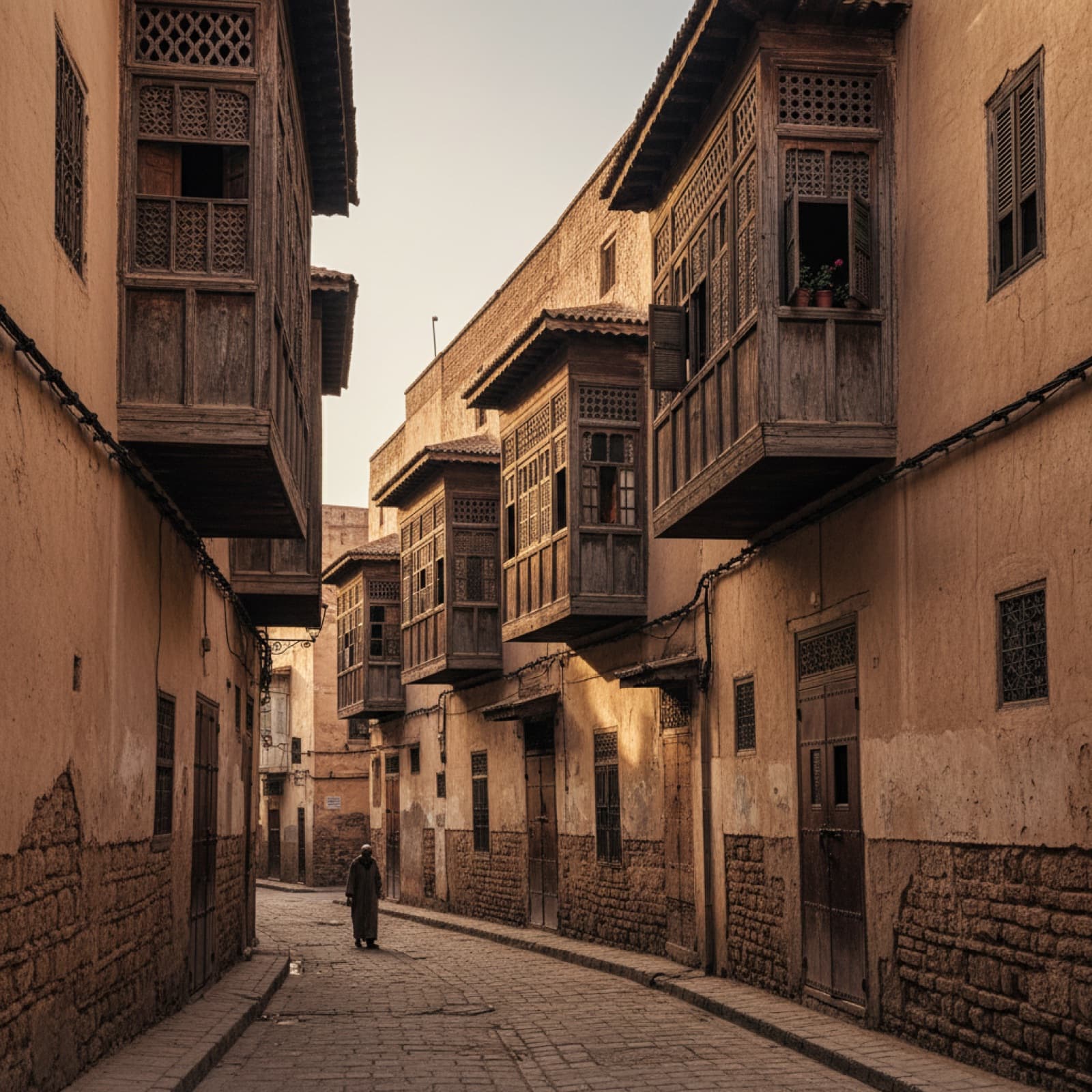 Casas caiadas com varandas da mellah de Fes el-Jdid, o mais antigo bairro judaico de Marrocos