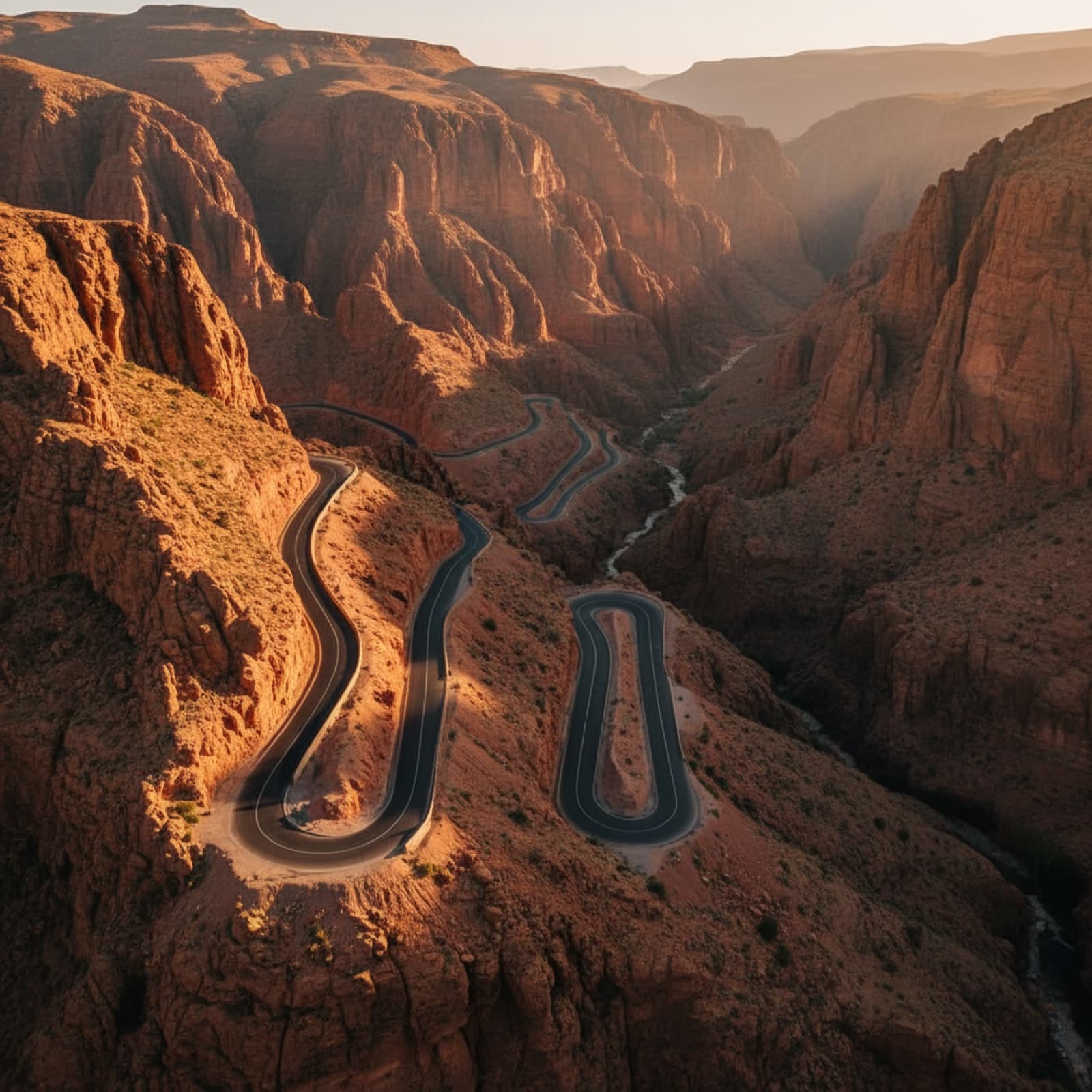The famous switchback road corkscrewing up the red canyon wall of the Dadès Gorges in Morocco