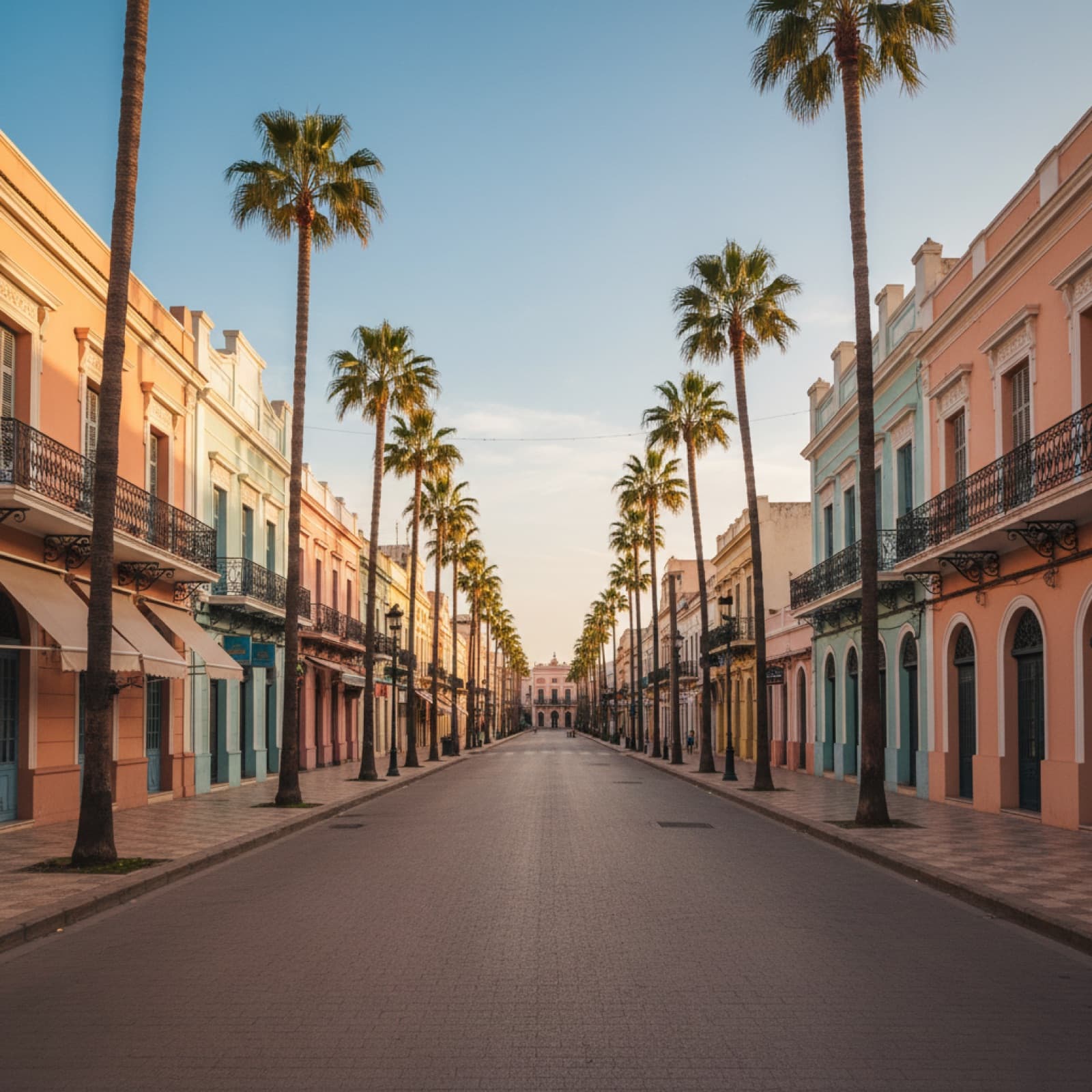 Wide boulevard and European-style facades in Tetouan's Spanish-built Ensanche new town