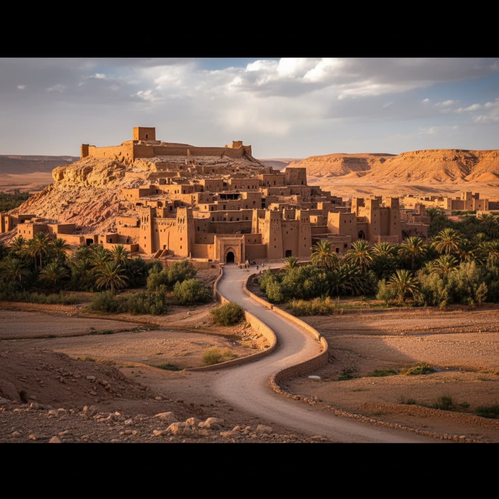 O ksar fortificado de adobe de Aït Ben Haddou usado como cenário de cinema em Marrocos